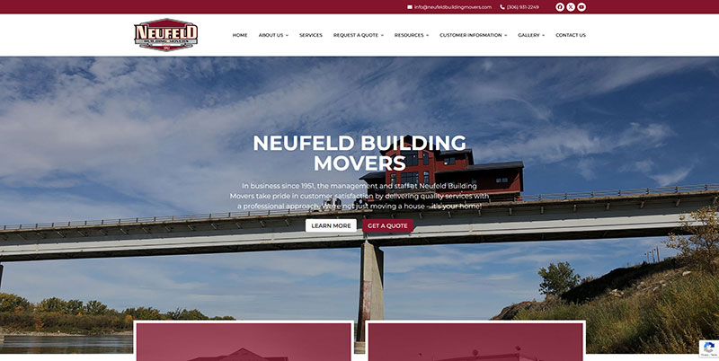 Numa Technologies Corporation - Neufeld Building Movers website screenshot